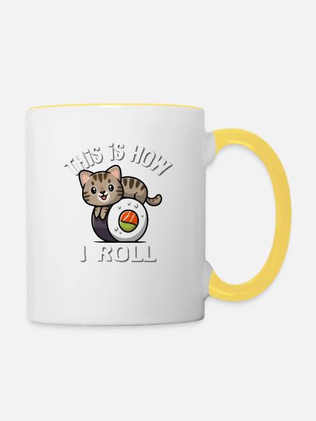 Braune Tabby Katze - Tasse zweifarbig - Weiß/Gelb
