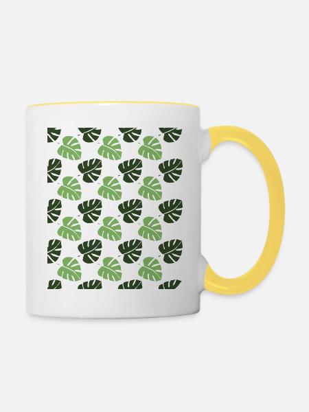 Monstera Muster - Tasse zweifarbig - Weiß/Gelb