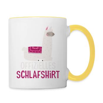 Lama Offizielles Schlafshirt Alpaka Tier - Tasse zweifarbig - Weiß/Gelb - Rechts