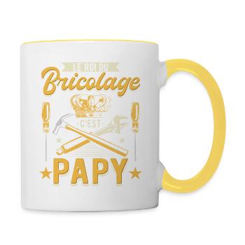 Der König des DIY ist Opa Handwerker - Tasse zweifarbig - Weiß/Gelb - Rechts