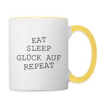 Erzgebirge Gruß Glück auf - Tasse zweifarbig - Weiß/Gelb - Rechts