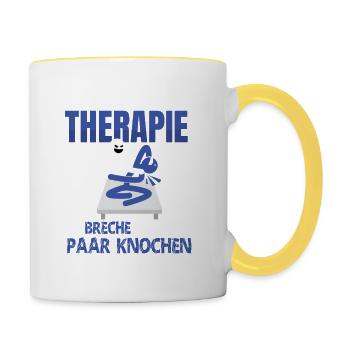 Knochen brechen Physio Geschenk Lustig - Tasse zweifarbig - Weiß/Gelb - Rechts