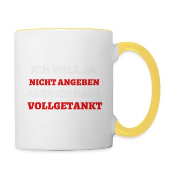 Ich will ja nicht angeben, aber ich habe vollgetan - Tasse zweifarbig - Weiß/Gelb - Rechts