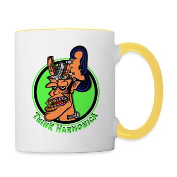 Harmonica style Rat Fink harmoniciste - Mug contrasté - blanc/jaune - Droite