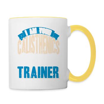 Calisthenics Six Pack Coming Soon Retro Funny - Tasse zweifarbig - Weiß/Gelb - Rechts