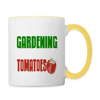 J’adore jardiner de ma tête TOMATES drôle - Mug contrasté - blanc/jaune - Droite