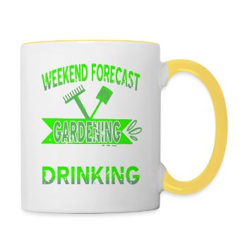 Prévisions de week-end Jardinage avec possibilité de boire - Mug contrasté - blanc/jaune - Droite