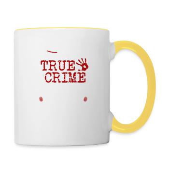 J’ai mis en pause ma série True Crime pour être ici, drôle - Mug contrasté - blanc/jaune - Droite