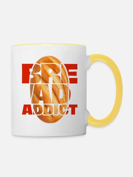 Brot, lustiger Spruch - Tasse zweifarbig - Weiß/Gelb
