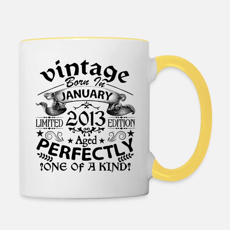 Janvier 2013 | Vintage 2013 | né en Janvier - Mug contrasté - blanc/jaune