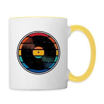 Schallplatte Platte Retro Vintage Design - Tasse zweifarbig - Weiß/Gelb - Rechts