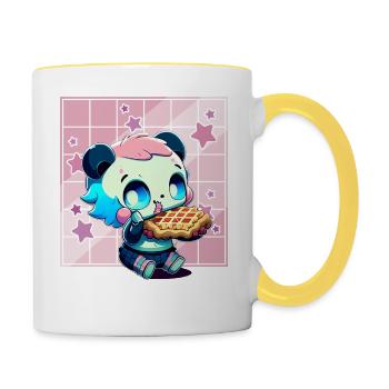Cute Kawaii Panda Who Eats Waffle Anime Manga - Contrasting Mug - white/yellow - Right