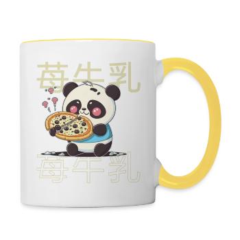 Cute Kawaii Panda Who Eats Pizza Anime Manga - Contrasting Mug - white/yellow - Right