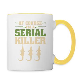 Alligator Hunter Serial Killer, Funny Gator - Tasse zweifarbig - Weiß/Gelb - Rechts