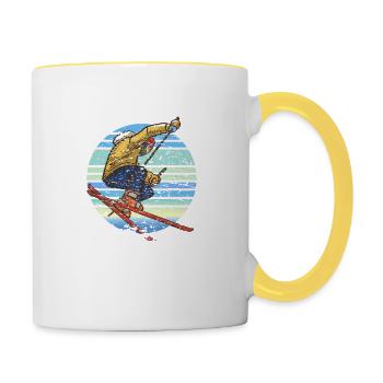 Skieurs Ski Rétro - Mug contrasté - blanc/jaune - Droite