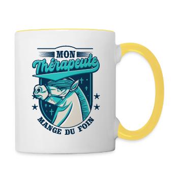 Équitation Drôle de Cavalière de Cheval - Mug contrasté - blanc/jaune - Droite