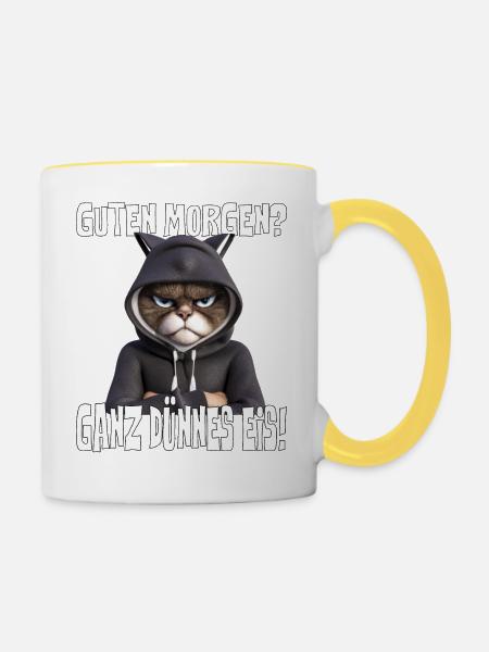 Guten Morgen Ganz dünnes Eis Kaffee Spruch Lustige - Tasse zweifarbig - Weiß/Gelb