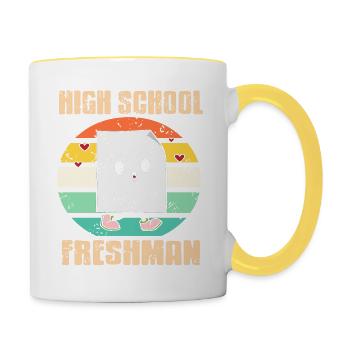 High School Freshman Retro Vintage Freshman - Contrasting Mug - white/yellow - Right