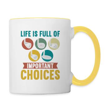 Life is full of important Choices Golfspieler - Tasse zweifarbig - Weiß/Gelb - Rechts