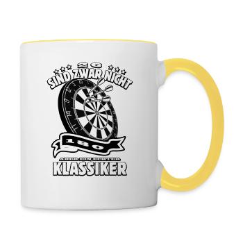 Dart Klassiker - 26 - lustiger Spruch - Dartfan - Tasse zweifarbig - Weiß/Gelb - Rechts