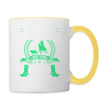 Calf Roping Soul Clean, Breakaway Roping Rodeo - Tasse zweifarbig - Weiß/Gelb - Rechts