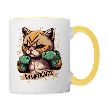 Die Kampfkatze in Action - Tasse zweifarbig - Weiß/Gelb - Rechts