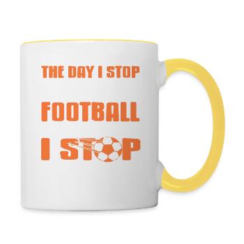 Le jour où j’arrête de jouer au football Retro Funny Player - Mug contrasté - blanc/jaune - Droite