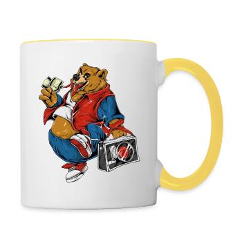 Funny Cute Bear - Contrasting Mug - white/yellow - Right