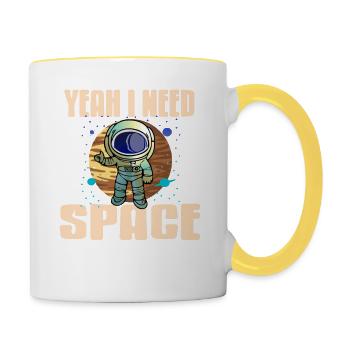 Oui j’ai besoin d’espace je vais aller à pluton retro drôle - Mug contrasté - blanc/jaune - Droite