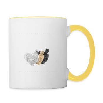 Bin bei meinen Seidenhühnern Seidenhuhn Züchterin - Tasse zweifarbig - Weiß/Gelb - Rechts