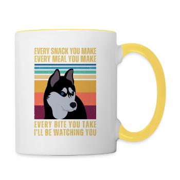 WATCHING HUSKY - Contrasting Mug - white/yellow - Right