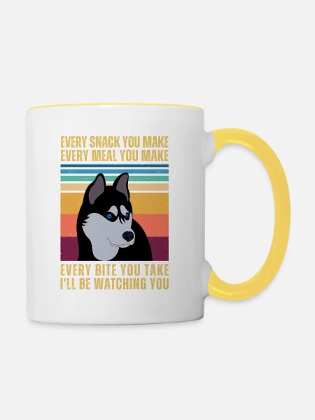 HUSKY BEOBACHTEN - Tasse zweifarbig - Weiß/Gelb