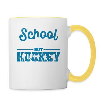 School is important, but hockey is more important - Contrasting Mug - white/yellow - Right