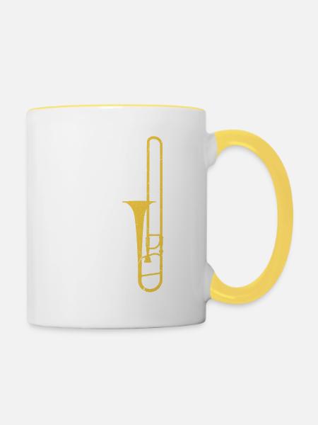 Trombone Instrument American Flag, Patriotic - Tasse zweifarbig - Weiß/Gelb