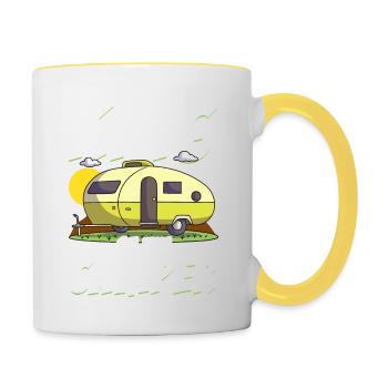 King Of The Camper Funny Camping - Tasse zweifarbig - Weiß/Gelb - Rechts