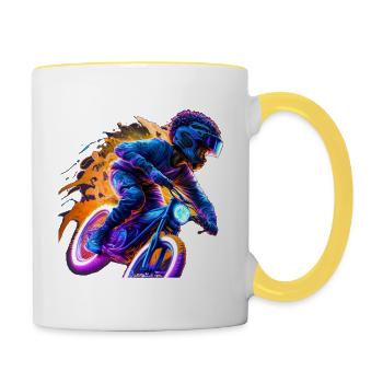 Jeune moto BMX afro-allemand afro-américain bi - Mug contrasté - blanc/jaune - Droite
