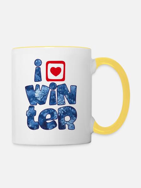 Wintermots mit Schneeflocken für Winterfans - Tasse zweifarbig - Weiß/Gelb