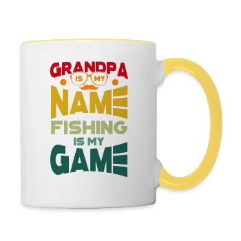 Grand-père est mon nom La pêche est mon jeu - Angeln - Mug contrasté - blanc/jaune - Droite