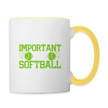 Schule ist wichtig, aber Softball noch wichtiger - Tasse zweifarbig - Weiß/Gelb - Rechts