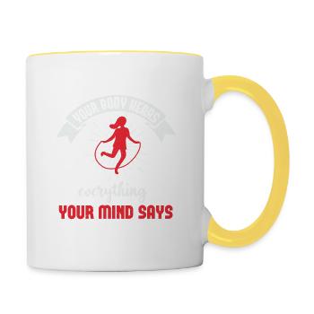 YOUR BODY HEARS EVERYTHING YOUR MIND SAYS - Contrasting Mug - white/yellow - Right