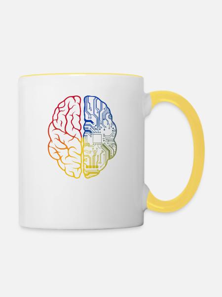 Programmierer Coder - Entwickler Programmieren Gehirn - Tasse zweifarbig - Weiß/Gelb