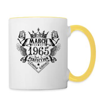 Jahrgang März 1965 März 1965 geboren im März - Tasse zweifarbig - Weiß/Gelb - Rechts