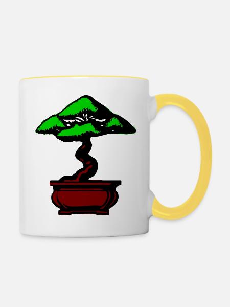 Bonsai Baum - Tasse zweifarbig - Weiß/Gelb