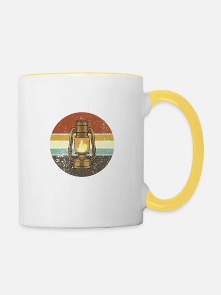 Retro Camping Laterne - Tasse zweifarbig - Weiß/Gelb