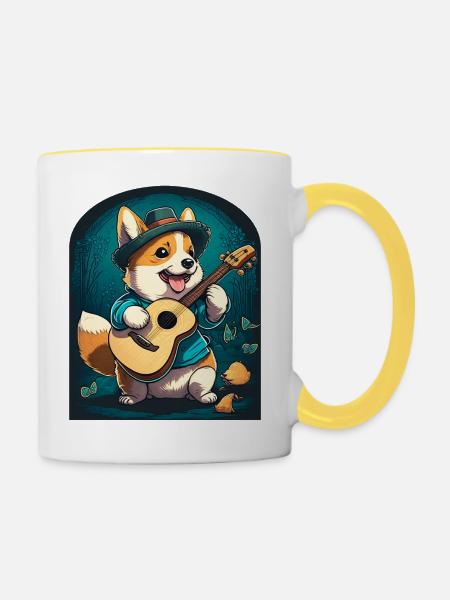 Corgi Barde - Tasse zweifarbig - Weiß/Gelb