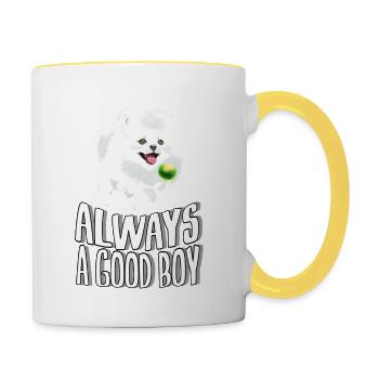 Pomeran immer ein guter Junge - Tasse zweifarbig - Weiß/Gelb - Rechts