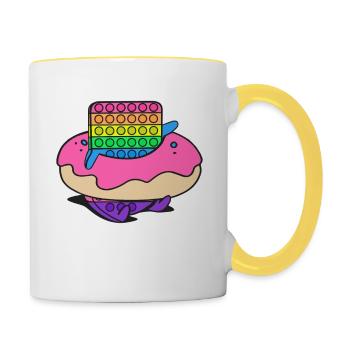 Pop It Zappelspielzeug Donut Gebäck Schwimmen - Tasse zweifarbig - Weiß/Gelb - Rechts