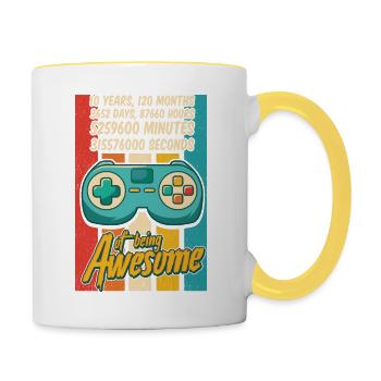 10 Years Of Being Awesome - Amazing 10th Birthday - Contrasting Mug - white/yellow - Right