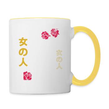 Japanischer Samurai Blumenkrieger Geisha Frau - Tasse zweifarbig - Weiß/Gelb - Rechts