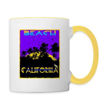 California Beach ein super Sommer Shirt - Tasse zweifarbig - Weiß/Gelb - Rechts